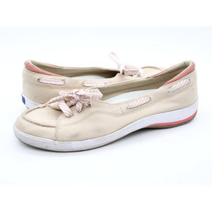 Keds Shoes Womens 8.5 Beige Canvas Lace Up Boat Shoe Sneakers Moc Toe